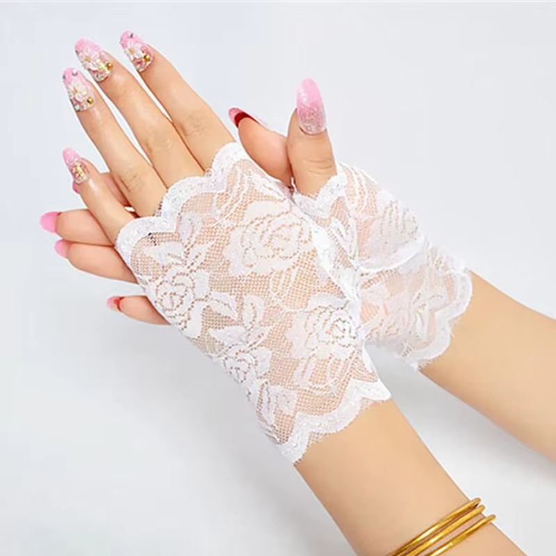 Elegance Lace Fingerless Gloves  Bridal  Party Womens Dressy Lace Mittens In Black White Pink 4