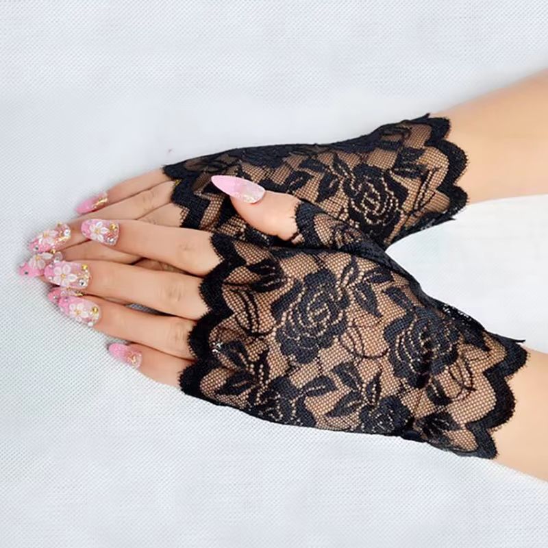 Elegance Lace Fingerless Gloves  Bridal  Party Womens Dressy Lace Mittens In Black White Pink 6