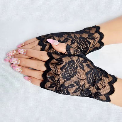 Elegance Lace Fingerless Gloves  Bridal  Party Womens Dressy Lace Mittens In Black White Pink 6