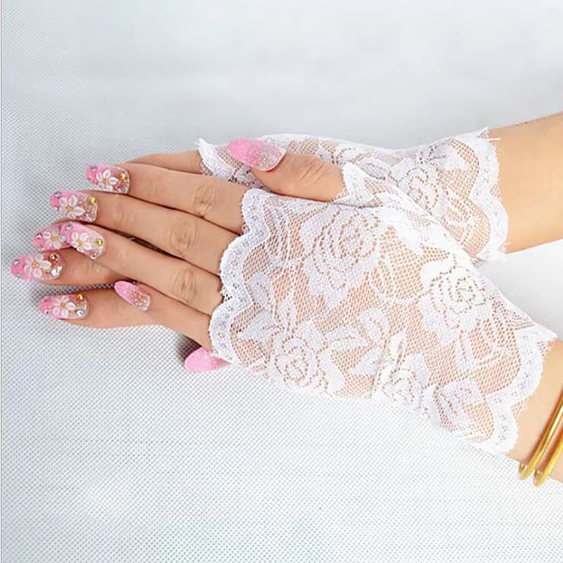 Elegance Lace Fingerless Gloves  Bridal  Party Womens Dressy Lace Mittens In Black White Pink 7