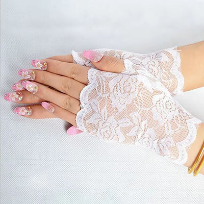 Elegance Lace Fingerless Gloves  Bridal  Party Womens Dressy Lace Mittens In Black White Pink 7