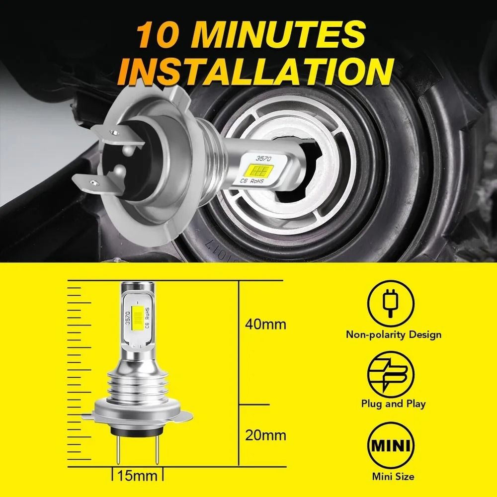 H7 LED Headlight Combo Kit Super Bright 6000K White Bulbs 1