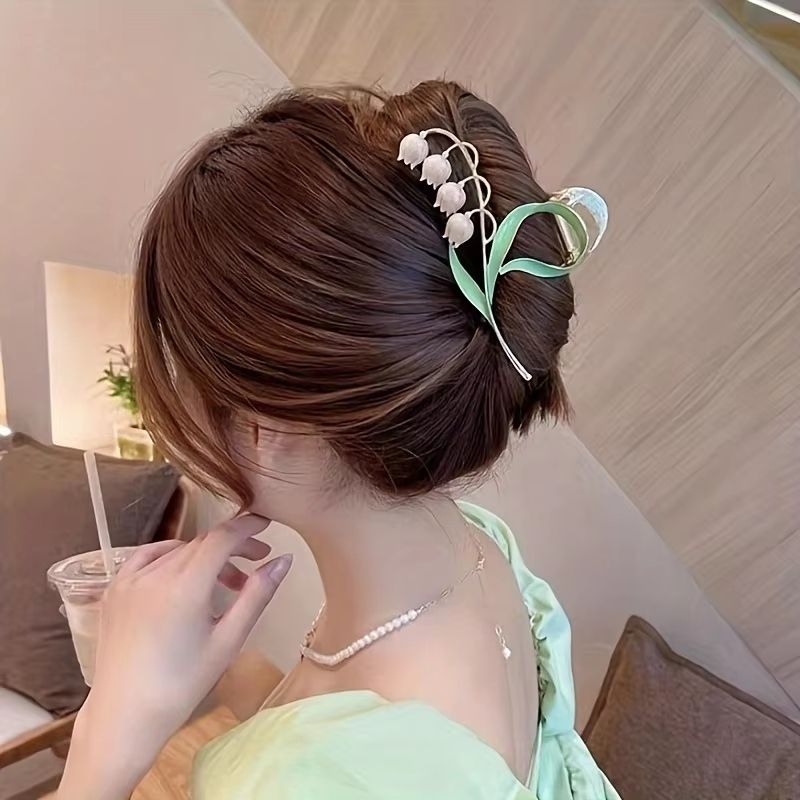 Bell Orchid Floral Shark Clip  Large Premium Flower Hair Claw For Women  Girls 1