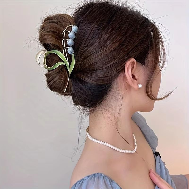 Bell Orchid Floral Shark Clip  Large Premium Flower Hair Claw For Women  Girls 2