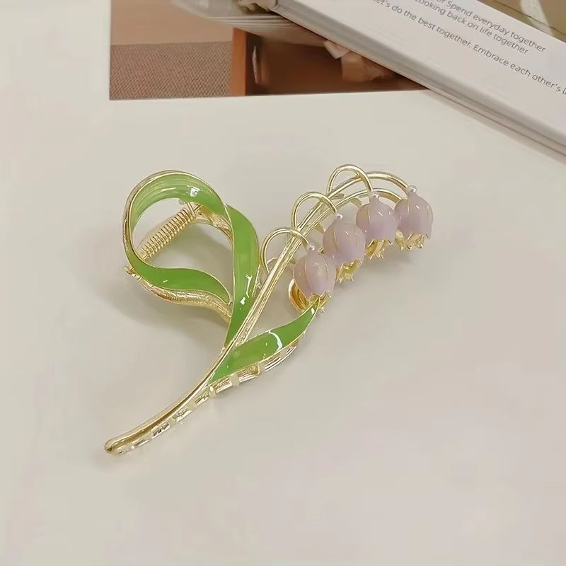 Bell Orchid Floral Shark Clip  Large Premium Flower Hair Claw For Women  Girls 4