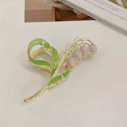 Bell Orchid Floral Shark Clip  Large Premium Flower Hair Claw For Women  Girls 4