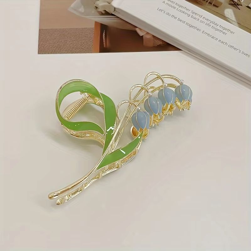 Bell Orchid Floral Shark Clip  Large Premium Flower Hair Claw For Women  Girls 5