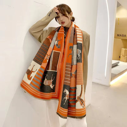 Equestrian Luxe CashmereLook Scarf  Horse Print Womens Thick Winter Shawl Wrap 9