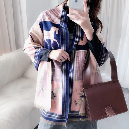 Equestrian Luxe CashmereLook Scarf  Horse Print Womens Thick Winter Shawl Wrap 10