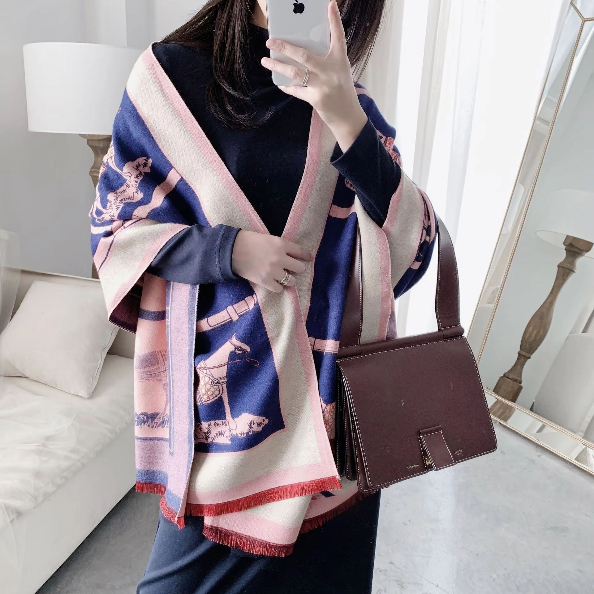 Equestrian Luxe CashmereLook Scarf  Horse Print Womens Thick Winter Shawl Wrap 11
