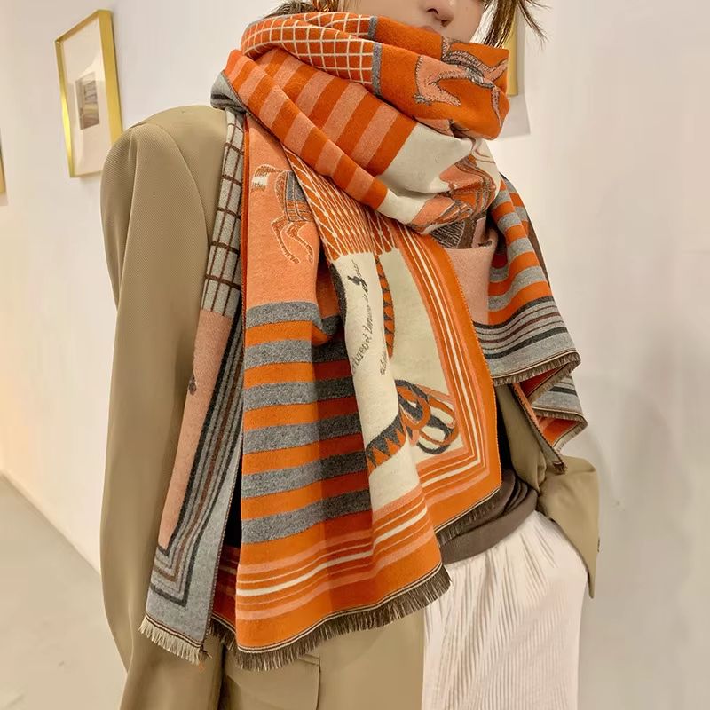 Equestrian Luxe CashmereLook Scarf  Horse Print Womens Thick Winter Shawl Wrap 1