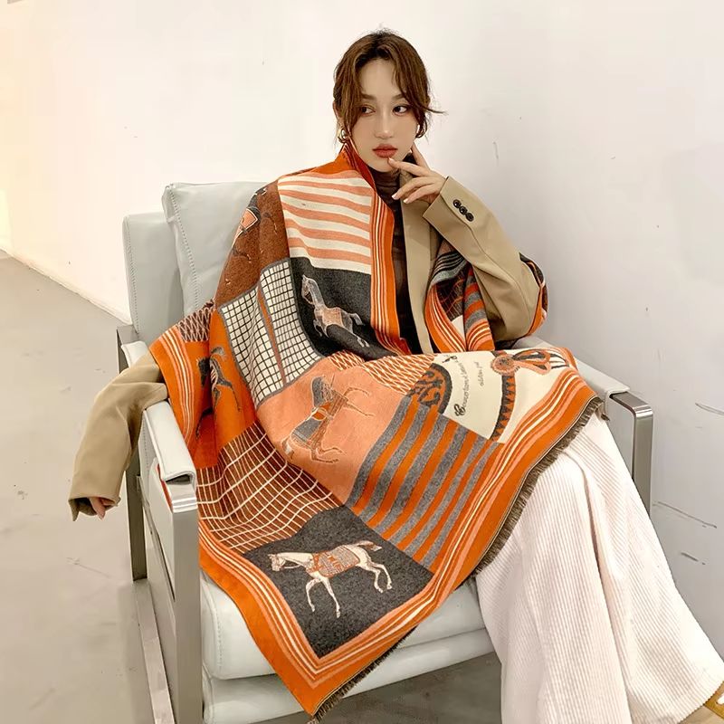 Equestrian Luxe CashmereLook Scarf  Horse Print Womens Thick Winter Shawl Wrap 2