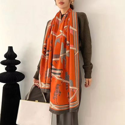 Equestrian Luxe CashmereLook Scarf  Horse Print Womens Thick Winter Shawl Wrap 3