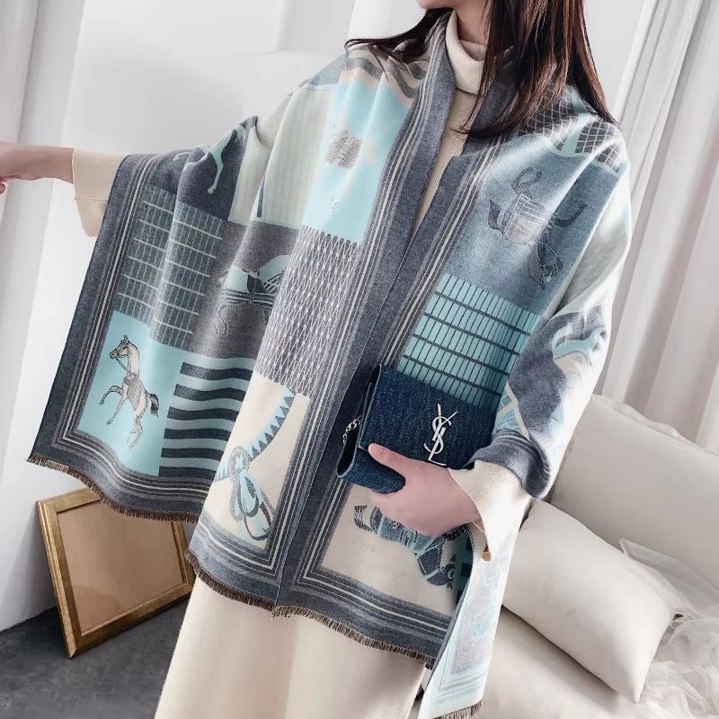 Equestrian Luxe CashmereLook Scarf  Horse Print Womens Thick Winter Shawl Wrap 4