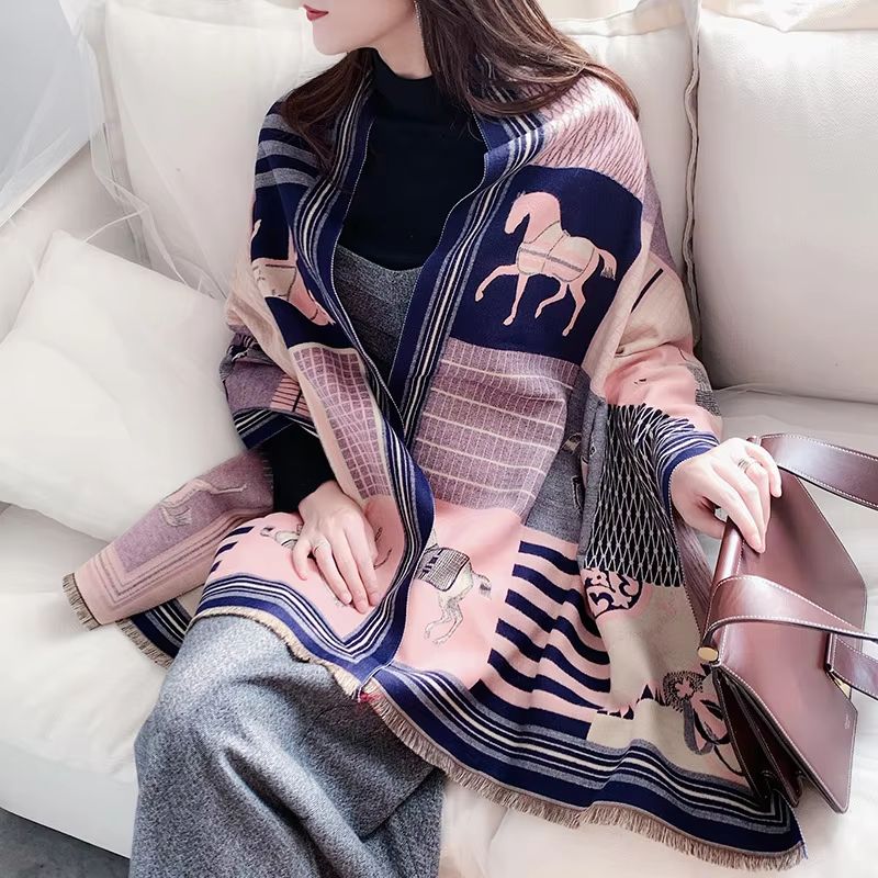 Equestrian Luxe CashmereLook Scarf  Horse Print Womens Thick Winter Shawl Wrap 5