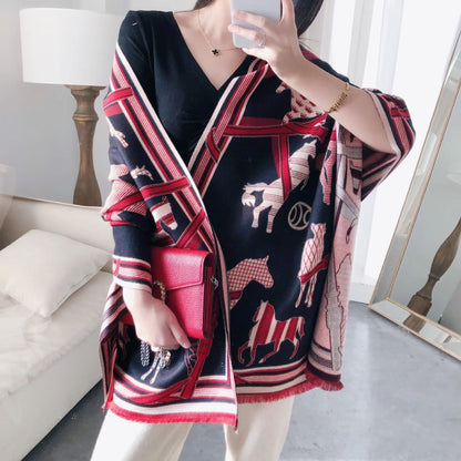 Equestrian Luxe CashmereLook Scarf  Horse Print Womens Thick Winter Shawl Wrap 7