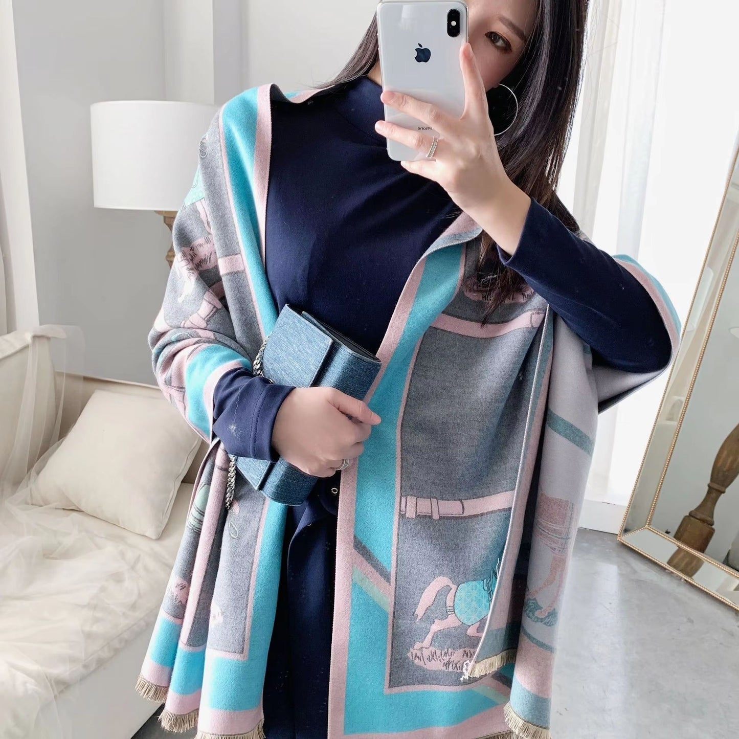 Equestrian Luxe CashmereLook Scarf  Horse Print Womens Thick Winter Shawl Wrap 8