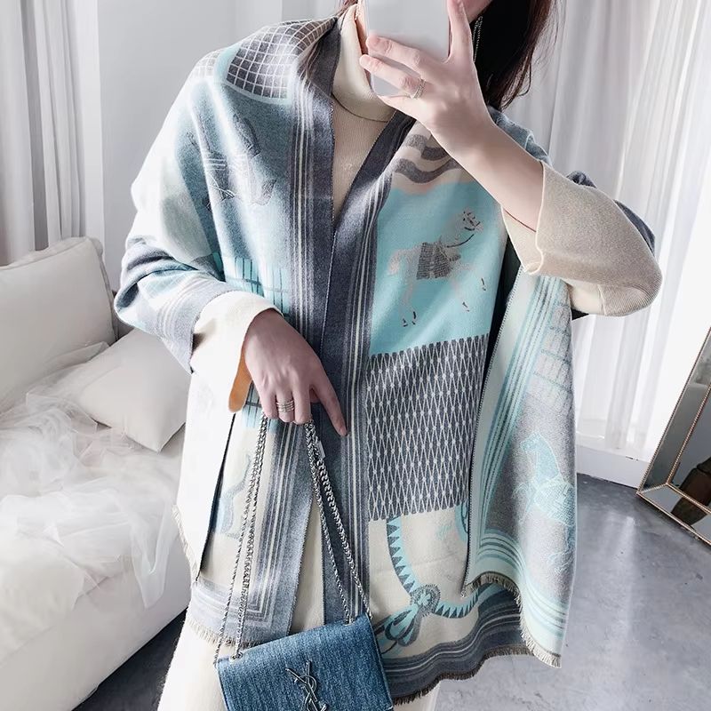 Equestrian Luxe CashmereLook Scarf  Horse Print Womens Thick Winter Shawl Wrap 14