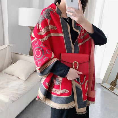 Equestrian Luxe CashmereLook Scarf  Horse Print Womens Thick Winter Shawl Wrap 15