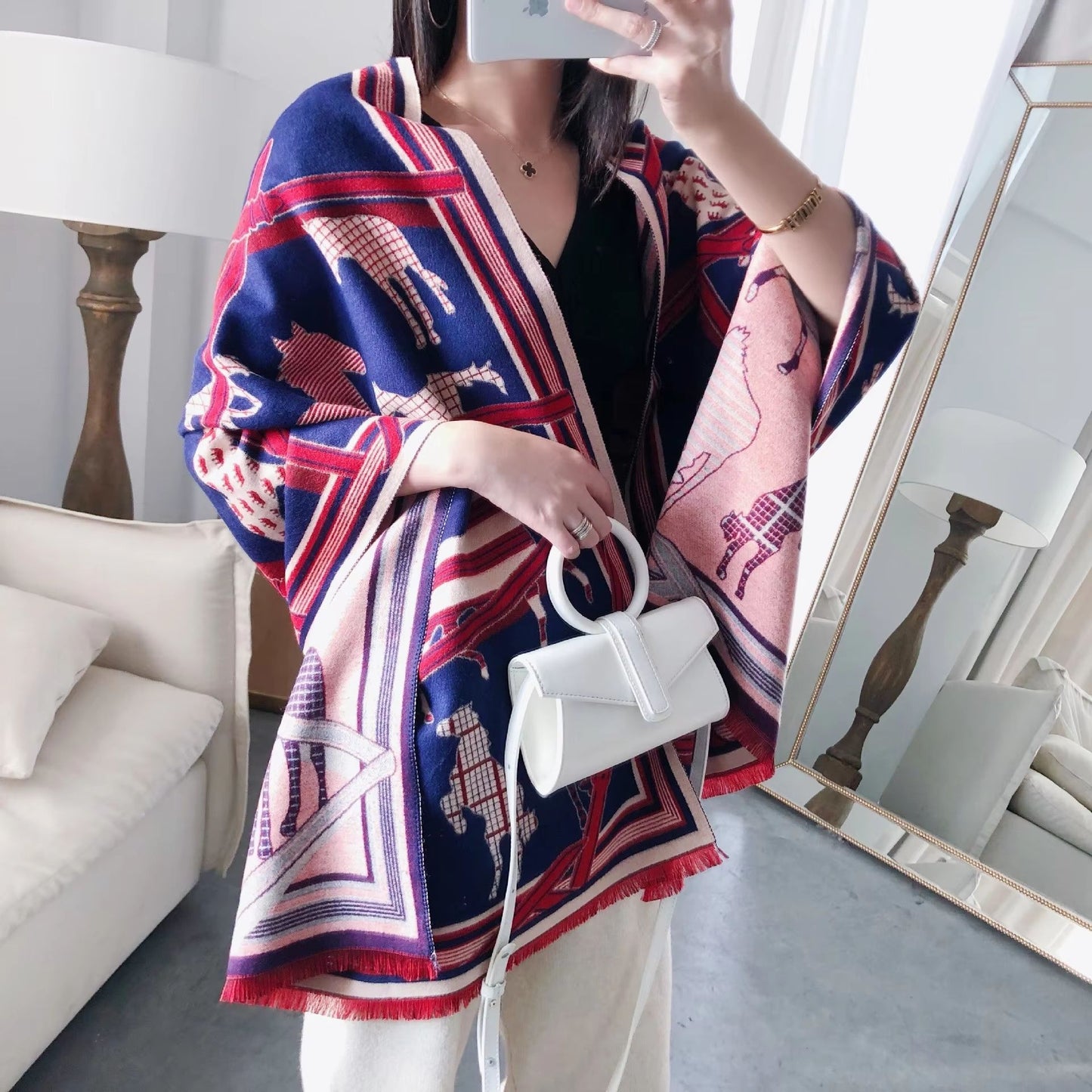 Equestrian Luxe CashmereLook Scarf  Horse Print Womens Thick Winter Shawl Wrap 17