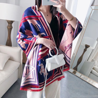 Equestrian Luxe CashmereLook Scarf  Horse Print Womens Thick Winter Shawl Wrap 17