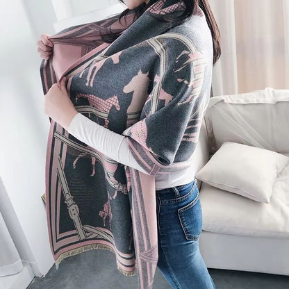 Equestrian Luxe CashmereLook Scarf  Horse Print Womens Thick Winter Shawl Wrap 20