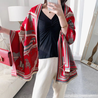 Equestrian Luxe CashmereLook Scarf  Horse Print Womens Thick Winter Shawl Wrap 21