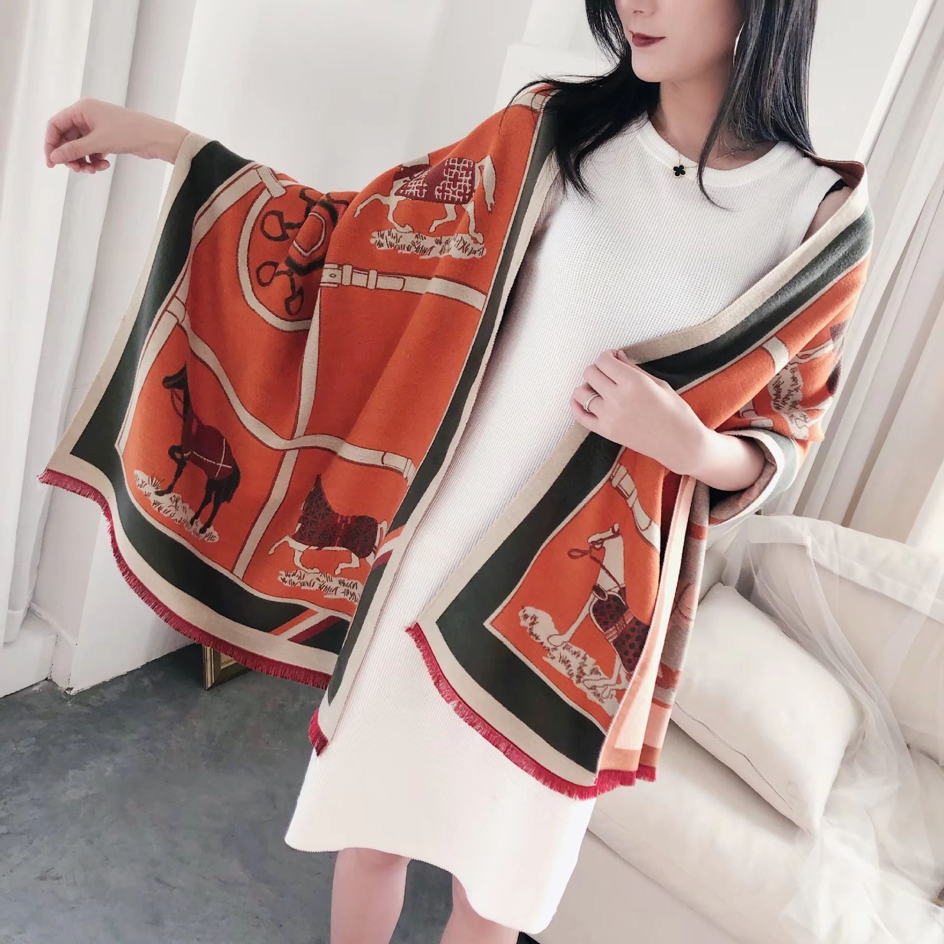 Equestrian Luxe CashmereLook Scarf  Horse Print Womens Thick Winter Shawl Wrap 22