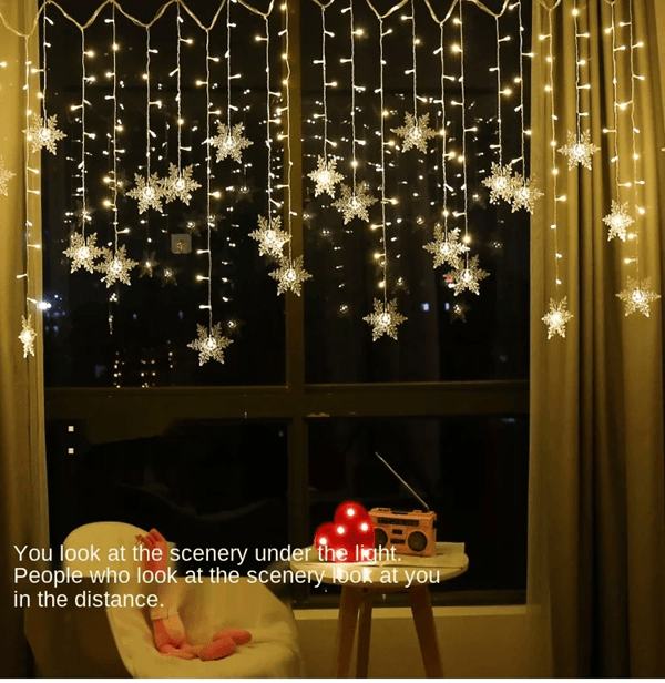 SnowGlow 32 M Snowflake LED Curtain Lights  Waterproof Holiday Fairy String Decor 1