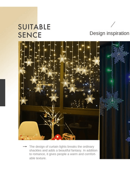 SnowGlow 32 M Snowflake LED Curtain Lights  Waterproof Holiday Fairy String Decor 2