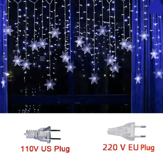SnowGlow 32 M Snowflake LED Curtain Lights  Waterproof Holiday Fairy String Decor 7