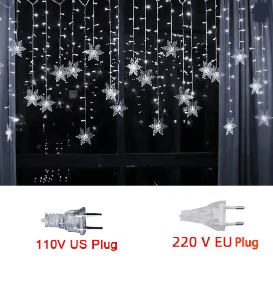 SnowGlow 32 M Snowflake LED Curtain Lights  Waterproof Holiday Fairy String Decor 6