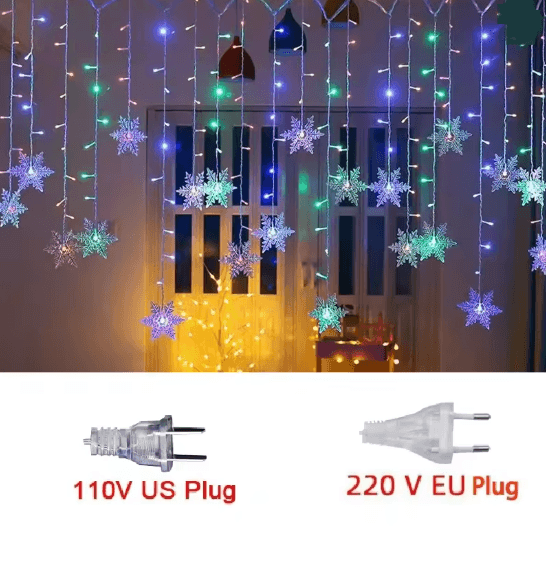 SnowGlow 32 M Snowflake LED Curtain Lights  Waterproof Holiday Fairy String Decor 5