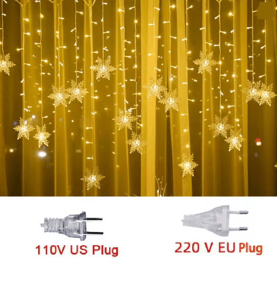SnowGlow 32 M Snowflake LED Curtain Lights  Waterproof Holiday Fairy String Decor 4