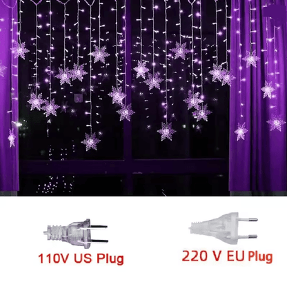 SnowGlow 32 M Snowflake LED Curtain Lights  Waterproof Holiday Fairy String Decor 3