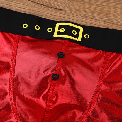 Christmas Underwear Santa Claus Men Red Faux Leather Boxer Shorts Party Panties Costume Rave Male U 4
