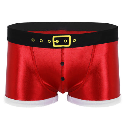 Christmas Underwear Santa Claus, Men Red Faux Leather Boxer Shorts, Party Panties Costume, Rave Male Underpants