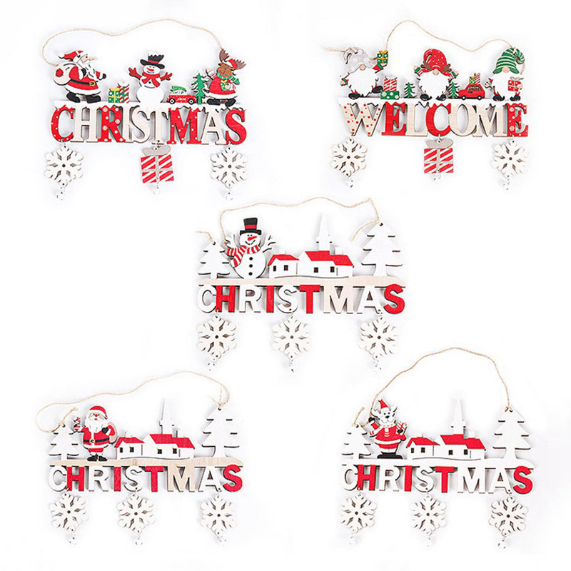 Merry Christmas Gnome Santa Claus Wooden Hanging Ornament Decoration For Home Door Tree Pendants 2