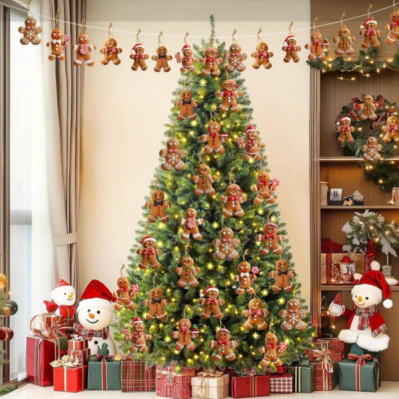 Gingerbread Man Hanging Ornament Merry Christmas Wooden DIY Home Xmas Celebration Party Decoration  3