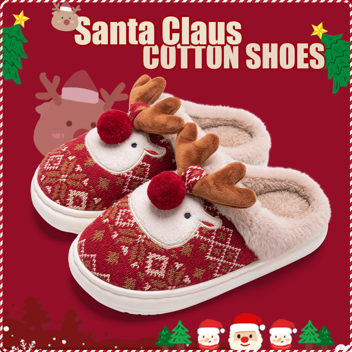 Home Cute Cartoon Cotton Slippers, New Winter Lovely Women's Slippers, Christmas Deer Non Slip House Shoes