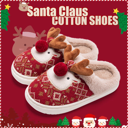 Home Cute Cartoon Cotton Slippers, New Winter Lovely Women's Slippers, Christmas Deer Non Slip House Shoes