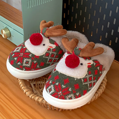 Home Cute Cartoon Cotton Slippers New Winter Lovely Womens Slippers Christmas Deer Non Slip House S 4