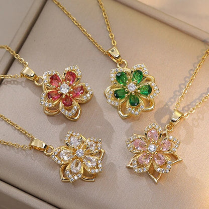 Gold Color Light Chrismas Zircon Flower, Women Pendant Necklace, High Sense Chain Jewelry, Party and Gift Accessory