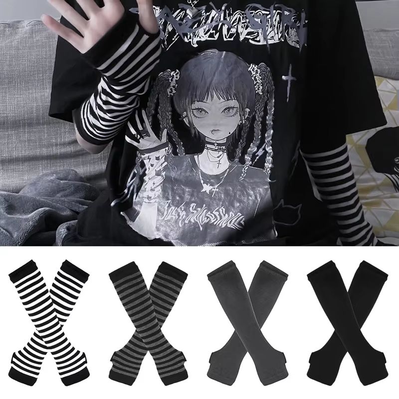 StreetTune Stripe Fingerless Arm Warmers  Knitted Elbow Mittens For Men  Women 1