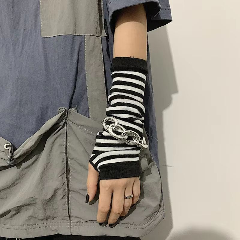 StreetTune Stripe Fingerless Arm Warmers  Knitted Elbow Mittens For Men  Women 4