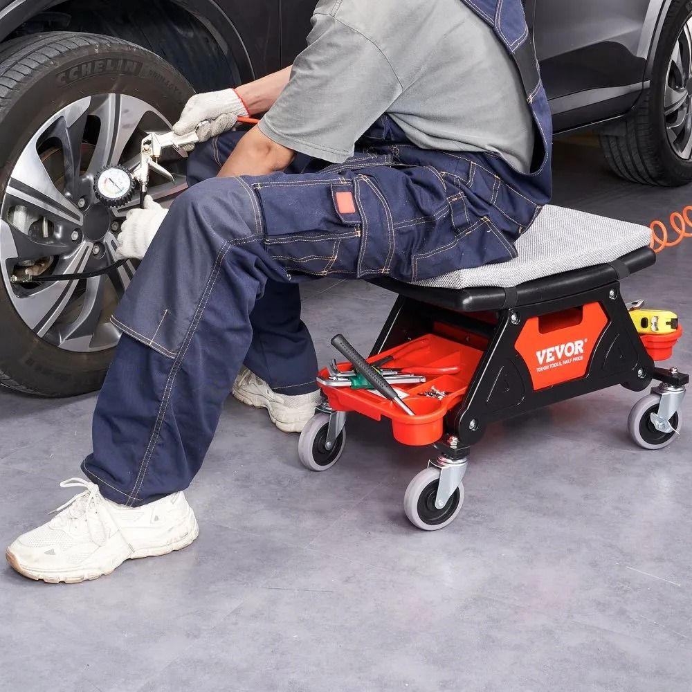 Rolling Mechanic Seat High LBS Capacity Mechanics Stool Heavy Duty Roller Creeper With Drawer And T