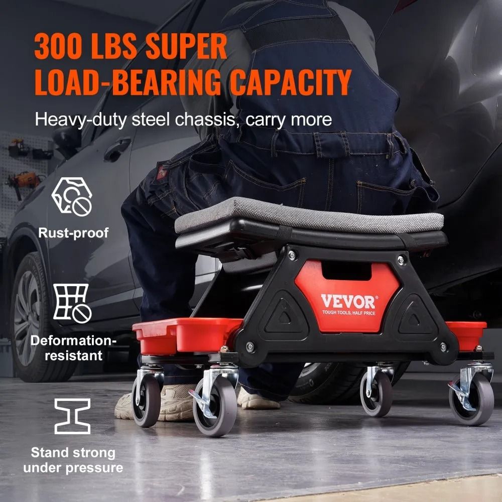 Rolling Mechanic Seat High LBS Capacity Mechanics Stool Heavy Duty Roller Creeper With Drawer And T