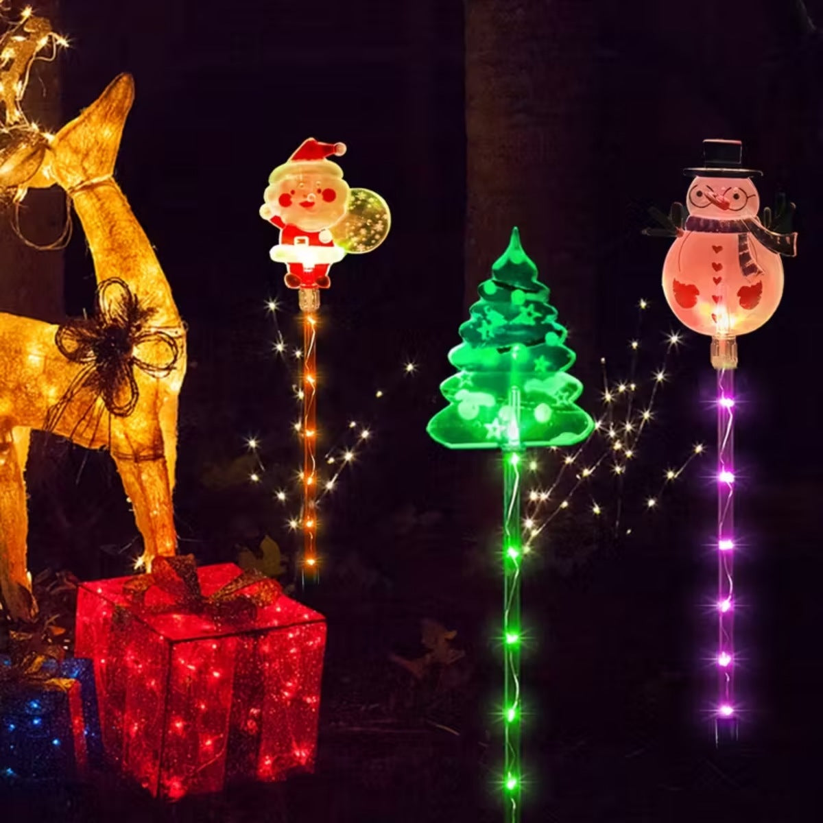 Outdoor Solar Lawn Lights Santa Claus Christmas Tree And Elk 6 In 1 Garden Holiday Decorations For  2