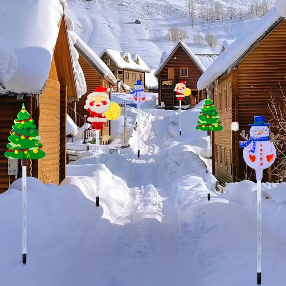 Outdoor Solar Lawn Lights Santa Claus Christmas Tree And Elk 6 In 1 Garden Holiday Decorations For  3