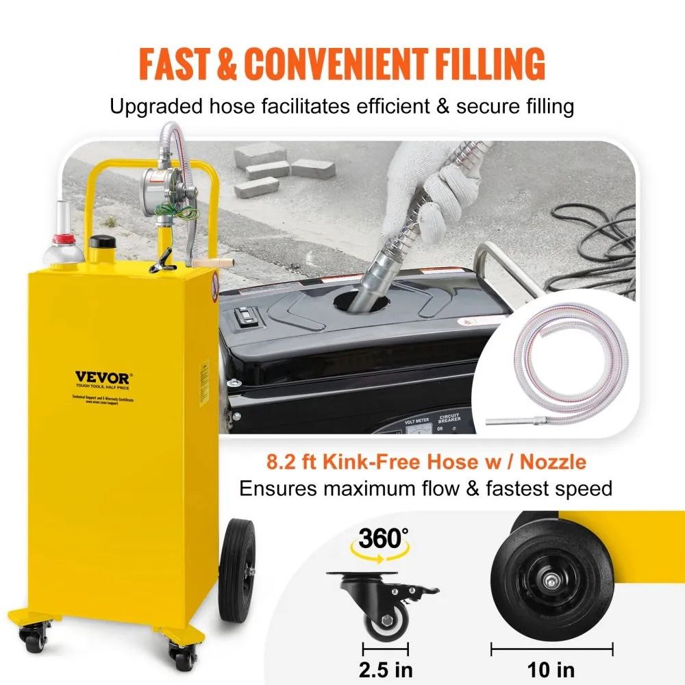 Gasoline Diesel Fuel Caddy Gas Storage Tank With Manual Pump Wheels Portable Fuel Container 4